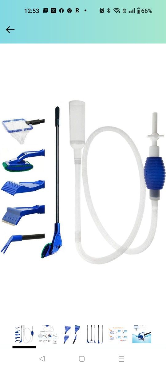 Aquarium Fish Tank Cleaning Kit Tools Algae Scrapers Set 5 in 1 & Fish Tank Gravel Cleaner - Siphon Vacuum for Water Changing and Sand Cleaner (Cleane