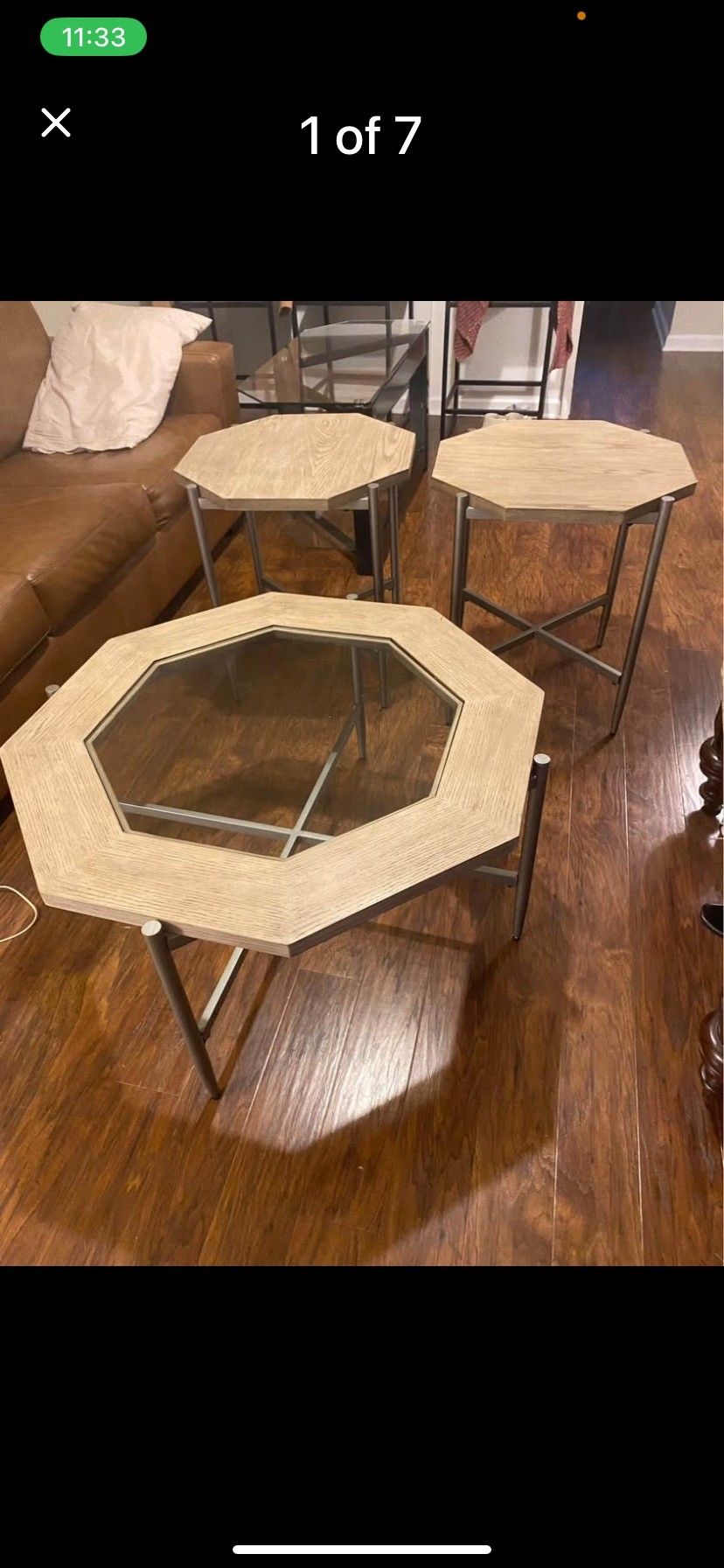 Wood Glass Top Coffee Table/matching End Tables
