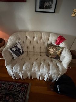 Tufted Loveseat Sofa Cream Fabric