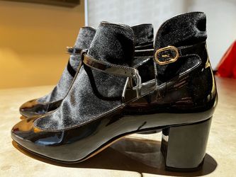 Valentino - Black Patent Leather Block Heel Ankle Boots