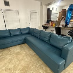 Doble Grande Turquoise Teal Blue Leather Sectional Sofa