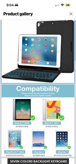 ProCase 360° Backlit Keyboard Case for iPad 9.7 (6th/5th Gen/Air 2/1),Black