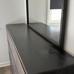 Wood Dresser With Attached Mirror