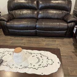 Three Piece Brown Leather Sofa Set