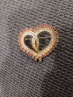 Gold Heart Pin With Swarovski Crystals And Pink Swarovski Crystals