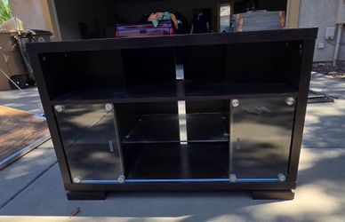Dark Wood TV Stand with Glass Doors