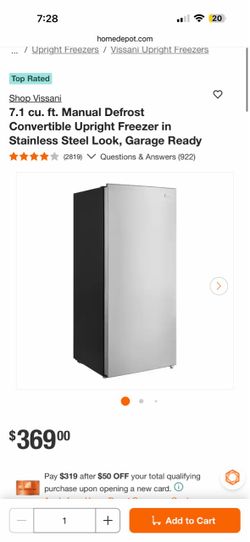 Shop Vissani 7.1 cu. ft. Manual Defrost Convertible Upright Freezer in Stainless Steel Look, Garage Ready