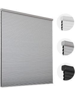 Joydeco Cordless Blackout Cellular Shades, 24" W x 48" H, Grey Blackout Honeycomb Blinds for Windows，Cordless with Free Stop System, Thermal Insulated