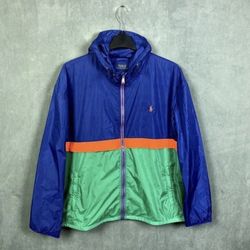 Polo Ralph Lauren Men's Royal Green Colorblock Windbreaker Hooded Jacket Large