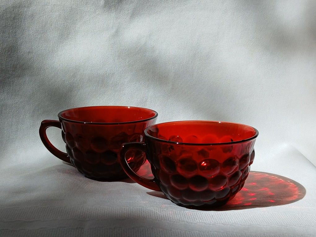 Ruby Red Bubble Glass Teacups