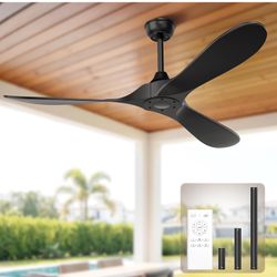 Obabala Black Indoor Outdoor Ceiling Fan, 52 in Ceiling Fans No Light with Remote Control, 3 Blades, 6 Speed Reversible DC Motor Modern 