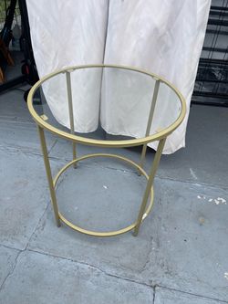 Metal Side Table (Gold Color) 19”1/2D x 21”1/2H In Good Condition. $30 Firm on Price