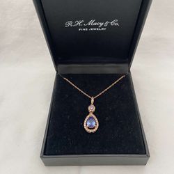 Tanzanite (1 ct. t.w.) and Diamond (1/3 ct. t.w.) Pendant Necklace in 14k Rose Gold