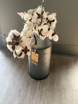 Galvanized Metal Vase with Cotton Stems
