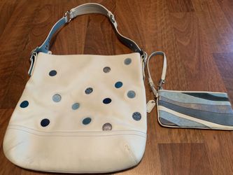 Beautiful Coach Authentic Polka Dot blue and white with Matching Coach Wristlet