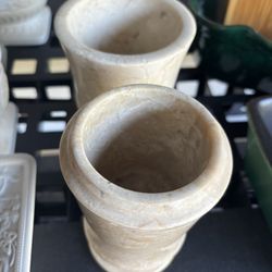 2 brown marble Stone cups, small vases, small flower pots