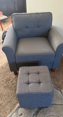 Gray Accent Chair with Ottoman