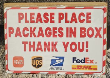 Indoor/Outdoor Wall Mounted Iron Delivery Sign (12in x 8in) "PLEASE PLACE PACKAGES IN BOX"
