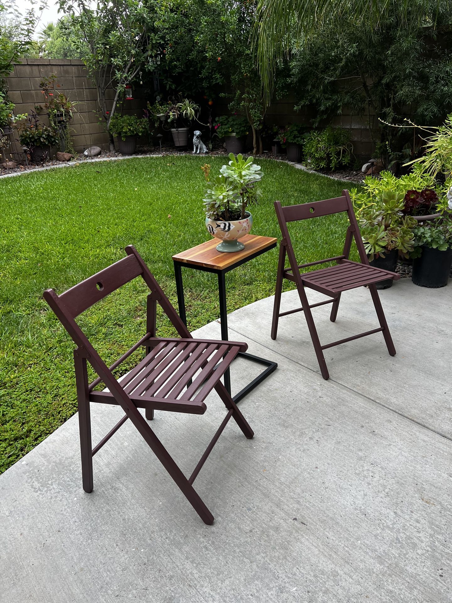 Solid Wood Patio Chairs And Side Table Each