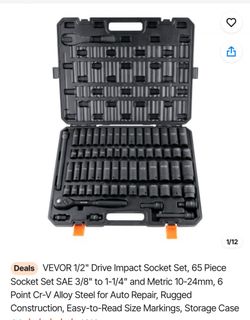 VEVOR 65-Piece 1/2” Drive Impact Socket Set SAE & Metric