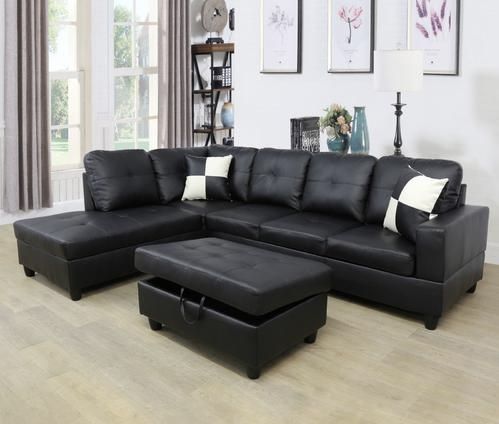 Sectional Couch With Ottoman Black