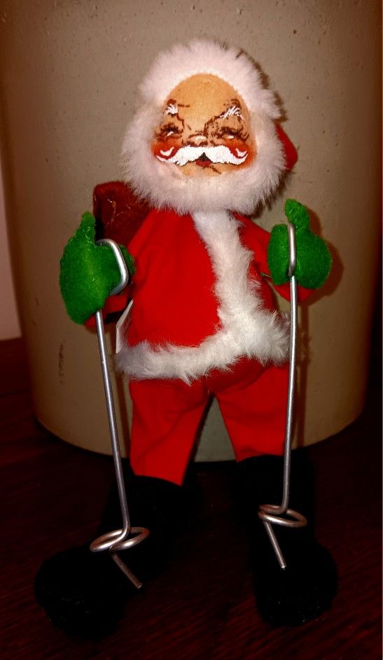 Collectable Vintage ANNALEE HAND MADE SANTA ON SKIS
