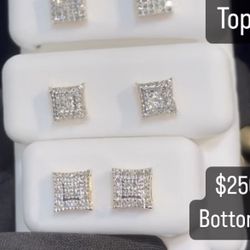 10k Diamond Yellow Gold Square Screwback Earrings 