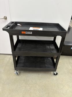 BRAND NEW AND FULLY ASSEMBLED Luxor 18 in x 35 in 3-Shelf Plastic Tub Cart, Black