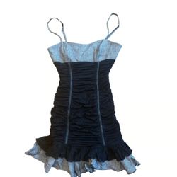 
NWT Bebe Vintage Y2K Black and White Shirred Bodice Corset Ruffle Dress 4 RARE