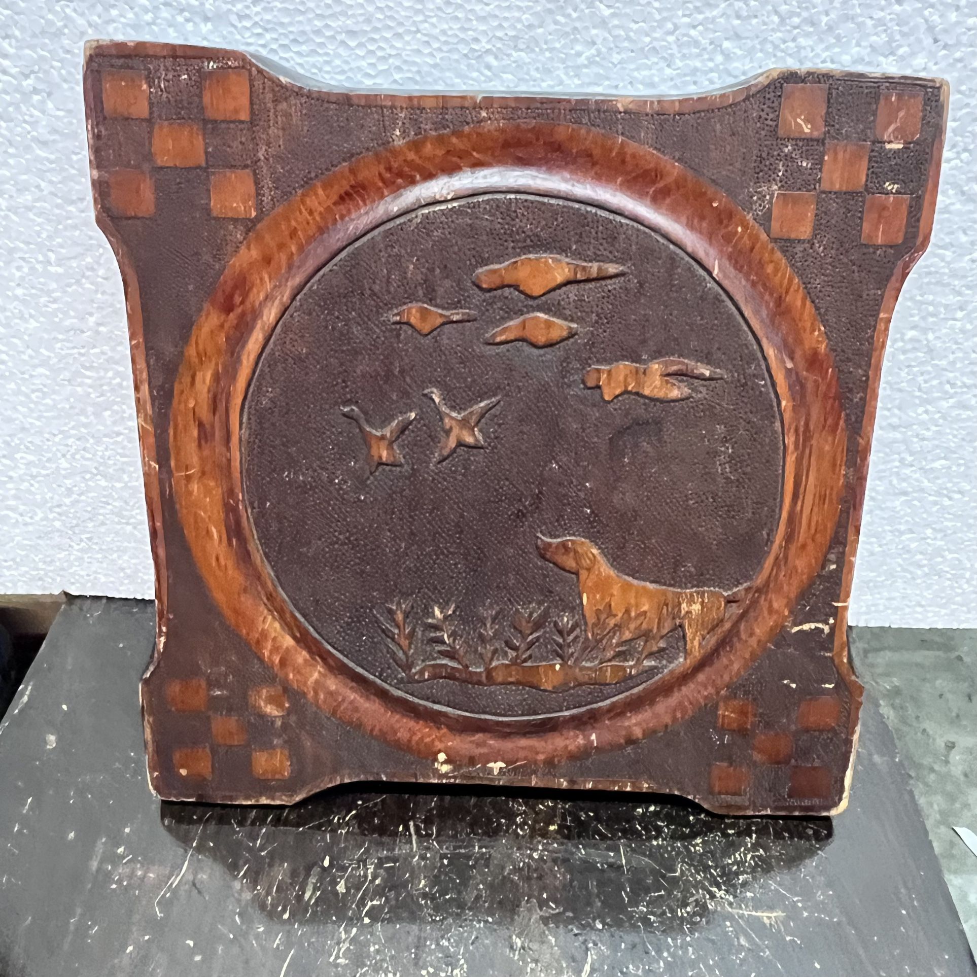 Rare Antique Hand carved Wooden Plaque Wall Decor