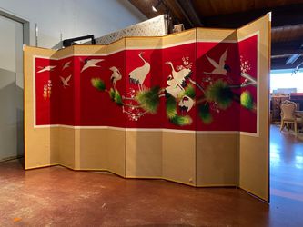 8 Panel Embroidered Silk Folding Room Divider