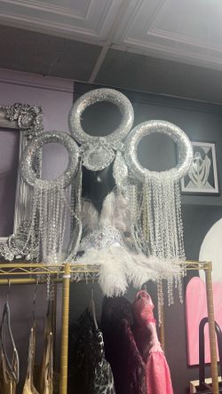 Custom silver headpiece with waterfall jewels