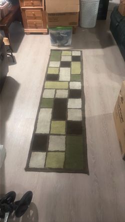 Green and Brown Patchwork Runner Rug