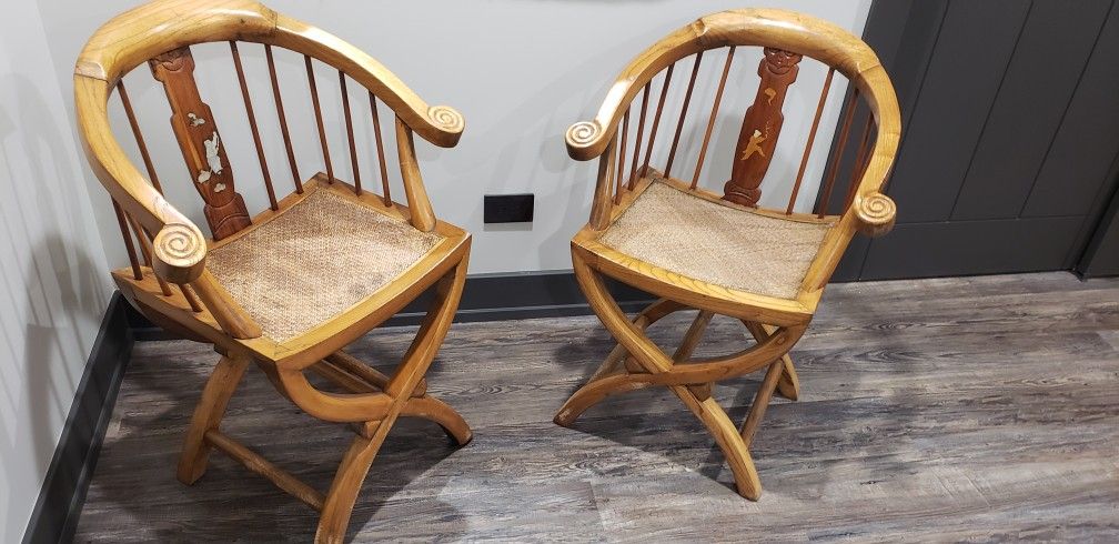 Pair Of Antique Chinese Chairs. Solid Wood And Inlays