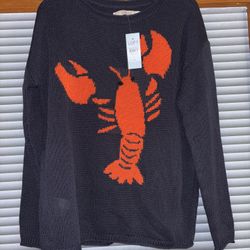 LOFT NWT Crewneck pullover with a large knit/embroidered lobster graphic Sweater Sz SP