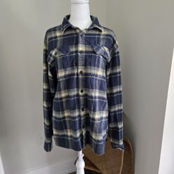 Patagonia Mens Medium Blue and Yellow Plaid Button-Up Shirt 