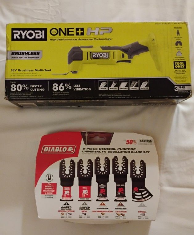 Tool Bundle! Ryobi One+ HP Brushless Multitool 18V Cordless Multi-Tool Diablo 5 Piece Oscillating Blade Set