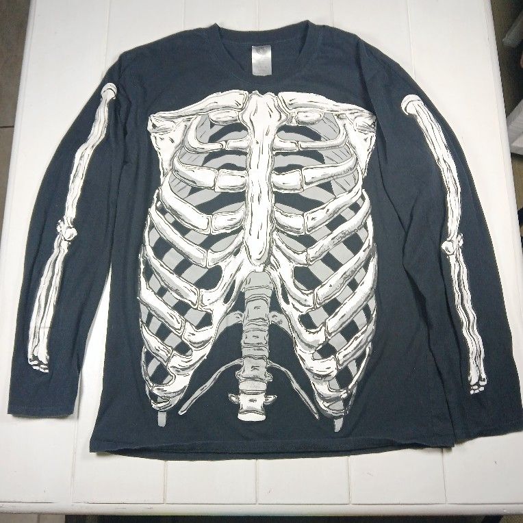 Spirit Halloween Adult Sz Lg Black Skeleton Bones Long Sleeve T-SHIRT Costume