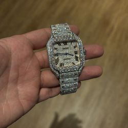 Top tier quality! Cartier Santos twotone bustdown moissanite watch, diamond tester approved !!!