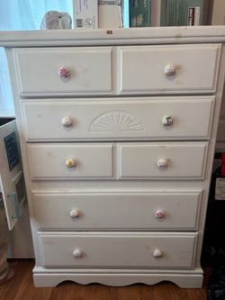 White Wood Dresser with Decorative Knobs
