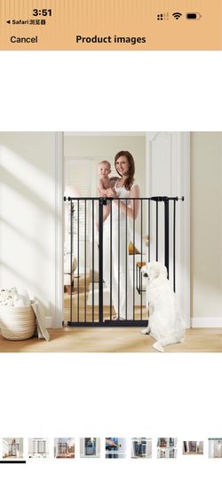 Baby Gate, Extra Tall Walk Thru Baby Gate Kit with 6-Inch Extension, Pressure Mounting & Wall Cups, 41-Inch (1 Count, Pack of 1)