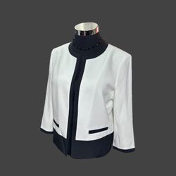 Kasper Women’s Color-block Jacket Vanilla Ice Black Iconic Crepe Sz 14/L