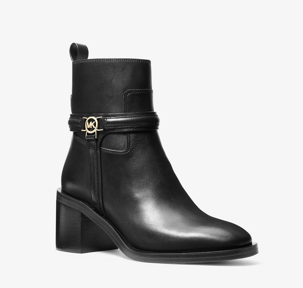 MRSA $285 Michael Kors Mindy Leather Ankle Black Heeled Boots