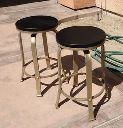 New Set of 2 Gold Metal Counter Height Swivel Stools with Black Seats
