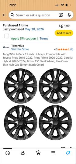 NEW  Unused 4-Pack 15 inch Hubcaps for Toyota Prius 2019-2022, Prius Prime 2020-2022, Corolla Hybrid 2020-2024