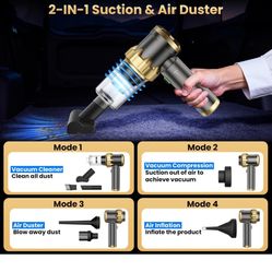 Car Vacuum Portable Cordless - Handheld Vacuum Cleaner with 16000PA Strong Suction, 7-in-1 Air Duster/Blower, Car Vacuum Portable Cordless - Handheld 