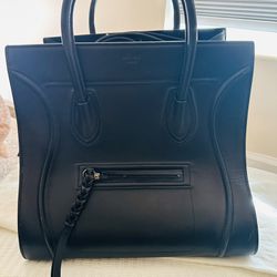 Authentic CELINE Luggage Phantom Black Handbag Leather 