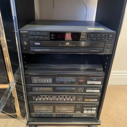 Vintage Stereo System with Speakers – Sony Hi-Fi Stack, Turntable, 5-Disc CD Player, Equalizer & Cabinet