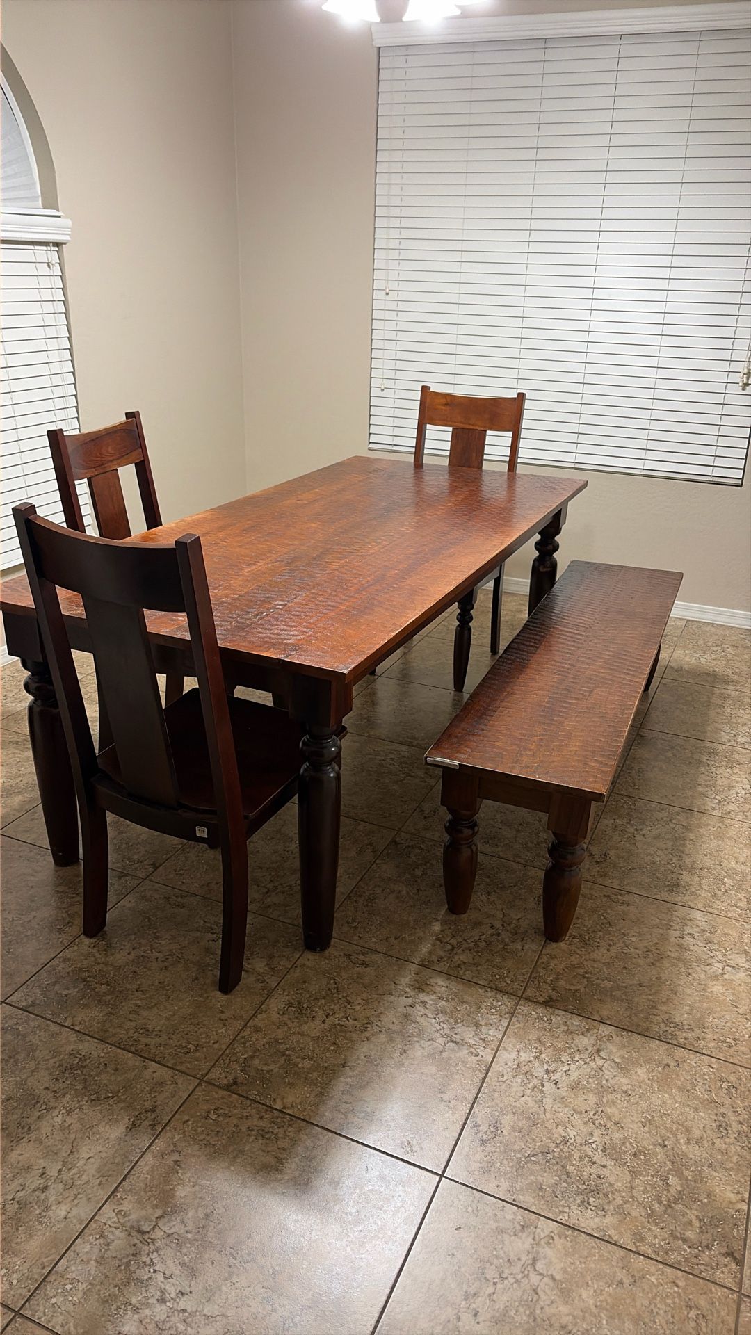 Solid Wood Kitchen Table With 4 Chairs And A Bench