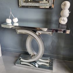 CONSOLE TABLE MIRRORED Mirrored Console Table, With Sparkling Crystal Inlays 40X12X30H